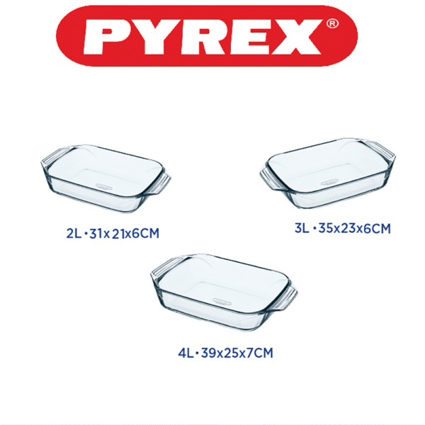 طقم طواجن للفرن 3 قطعه بايركس مستطيل – Pyrex