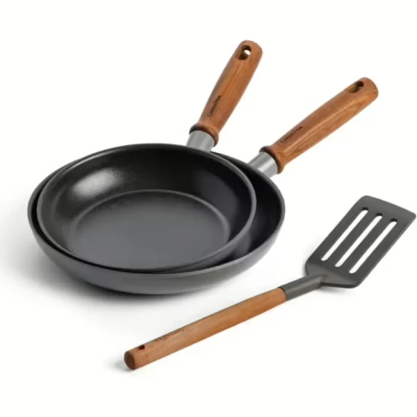 طقم مقلاه مفتوحه +معلقه تقليب مشقوقه-green pan