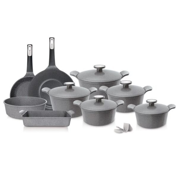 طقم حلل جيرانيت مضلع 14 قطعة رصاصي – Neoflam