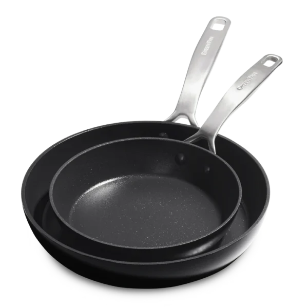 طقم مقلاه مفتوحه قطعتين بلون الاسود 20سم و 28 سم-green pan