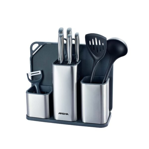 Arshia 11-piece Steel Knife Set with Cutting Board and Knife Stand – 3721