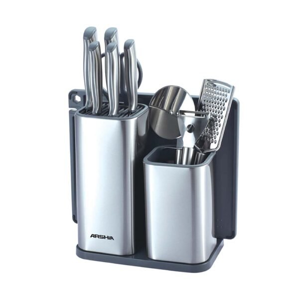 Arshia 11-piece Stainless Steel Knife Set with Cutting Board and Knife Stand – 3722
