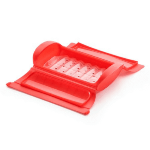 طباخ بخاري للميكروويف مع صينية 1-2 شخص، عبوة 6 باللون الأحمر – Lekue