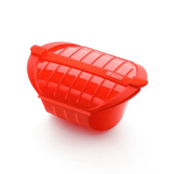 طباخ بخاري عميق للميكروويف 3-4 أشخاص، عبوة 6 باللون الأحمر – Lekue