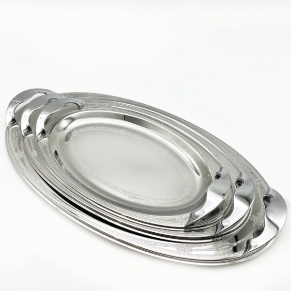 طقم صواني ايطالي 3 قطع بيضاوي فضي  – Tressors