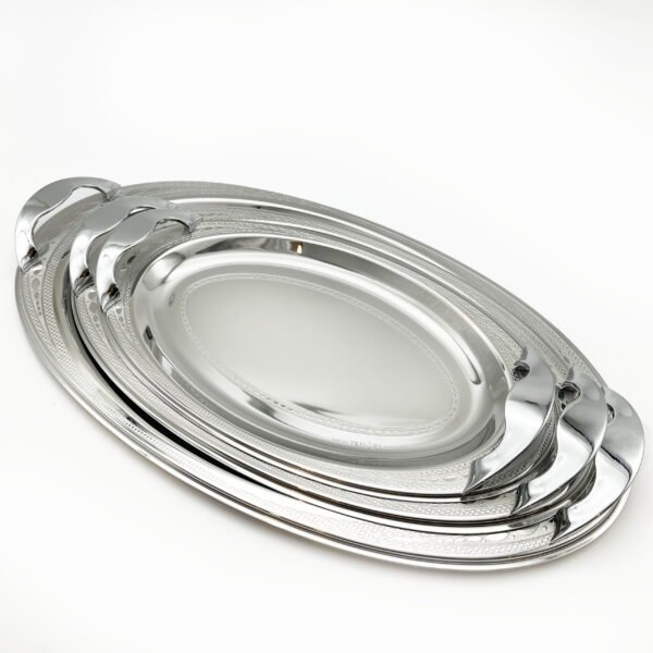 طقم صواني ايطالي 3 قطع بيضاوي فضي  – Tressors