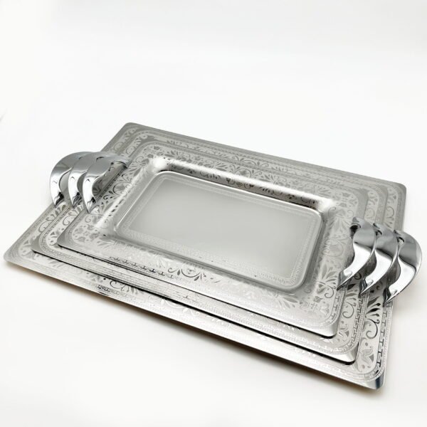 طقم صواني ايطالي 3 قطع مستطيل فضي – Tressors