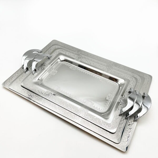 طقم صواني ايطالي 3 قطع مستطيل فضي – Tressors