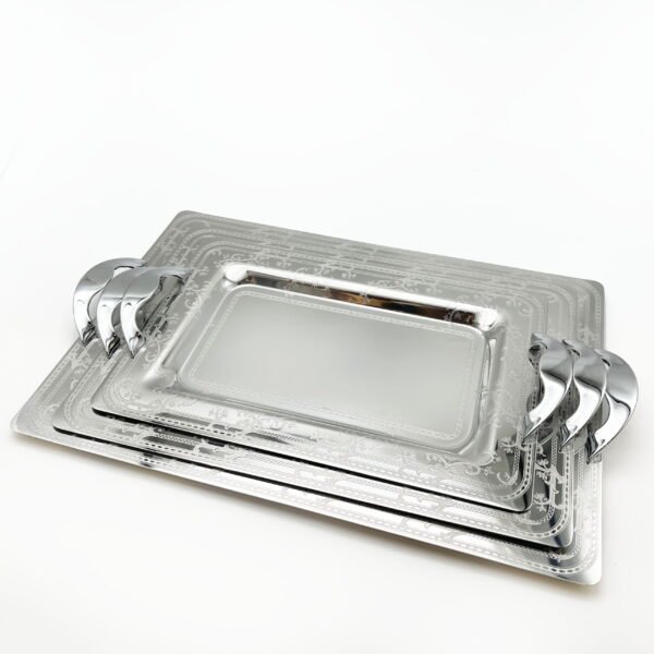 طقم صواني ايطالي 3 قطع مستطيل فضي  – Tressors