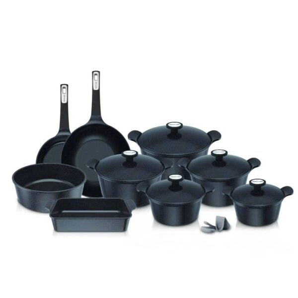 طقم حلل جيرانيت مضلع 14 قطعة اسود – Neoflam