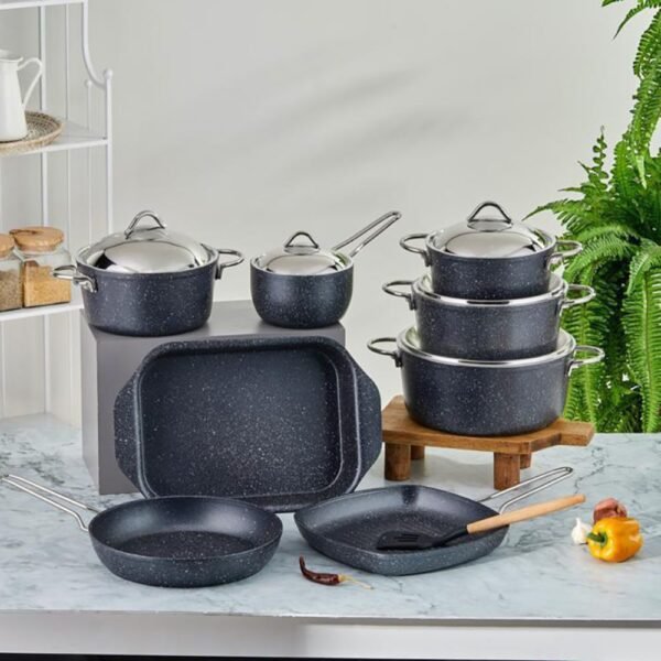 طقم حلل جيرانيت 13 قطع – تركى – رصاصى – Taç