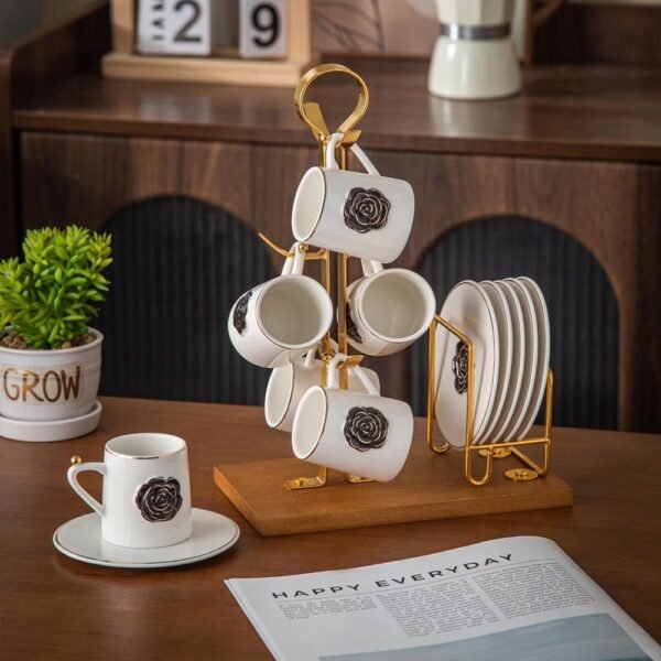 طقم قهوه على حامل – Rosa – White * Black Rose