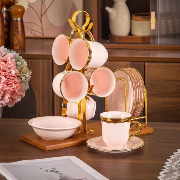طقم شاى على حامل بالتمرية – Luxury – Pink