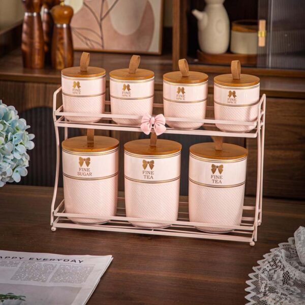 طقم توابل علي حامل 7 قطع – Fine – Pink