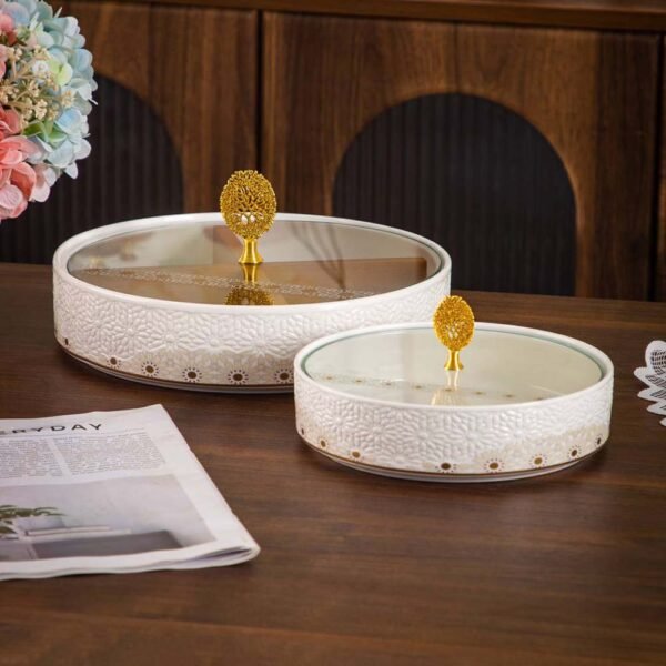 طقم تسالى و كاندى – Andalous Design – White*Biege