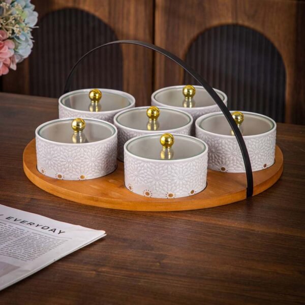 طقم تسالى 6 قطع بصينية بامبو – Andalous Design – Grey