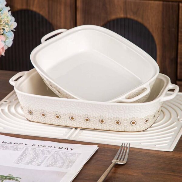 طقم طاجن 2 قطعة + كوستر سليكون حرارى – White*Biege – Andalous Design