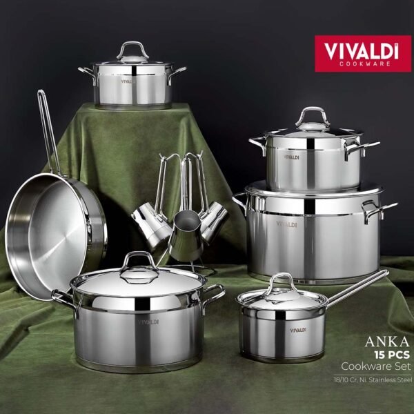 طقم حلل استانليس 15 قطعة انكا – يد فضى – Vivaldi