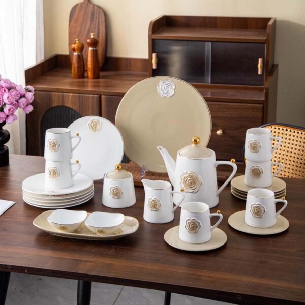 طقم شاى و جاتو 27 قطعة – Rosa – Biege
