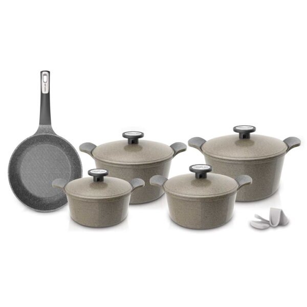 طقم حلل جيرانيت مضلع 9 قطعة بيج – نيوفلام