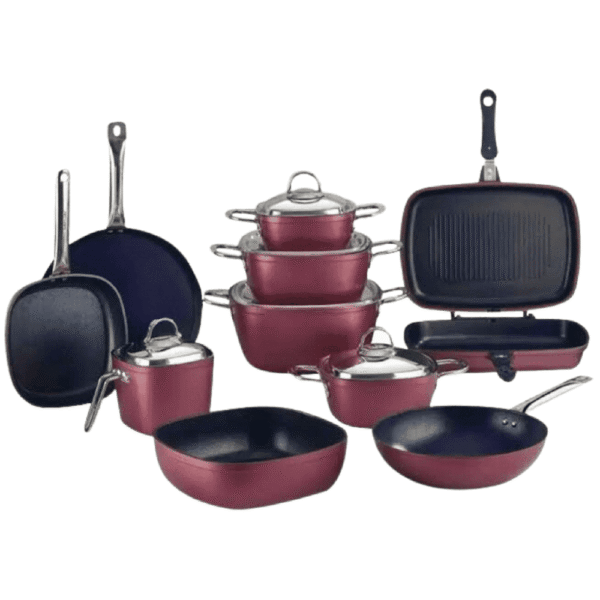 طقم حلل تيتانيوم 15 قطعة – احمر – سافلون